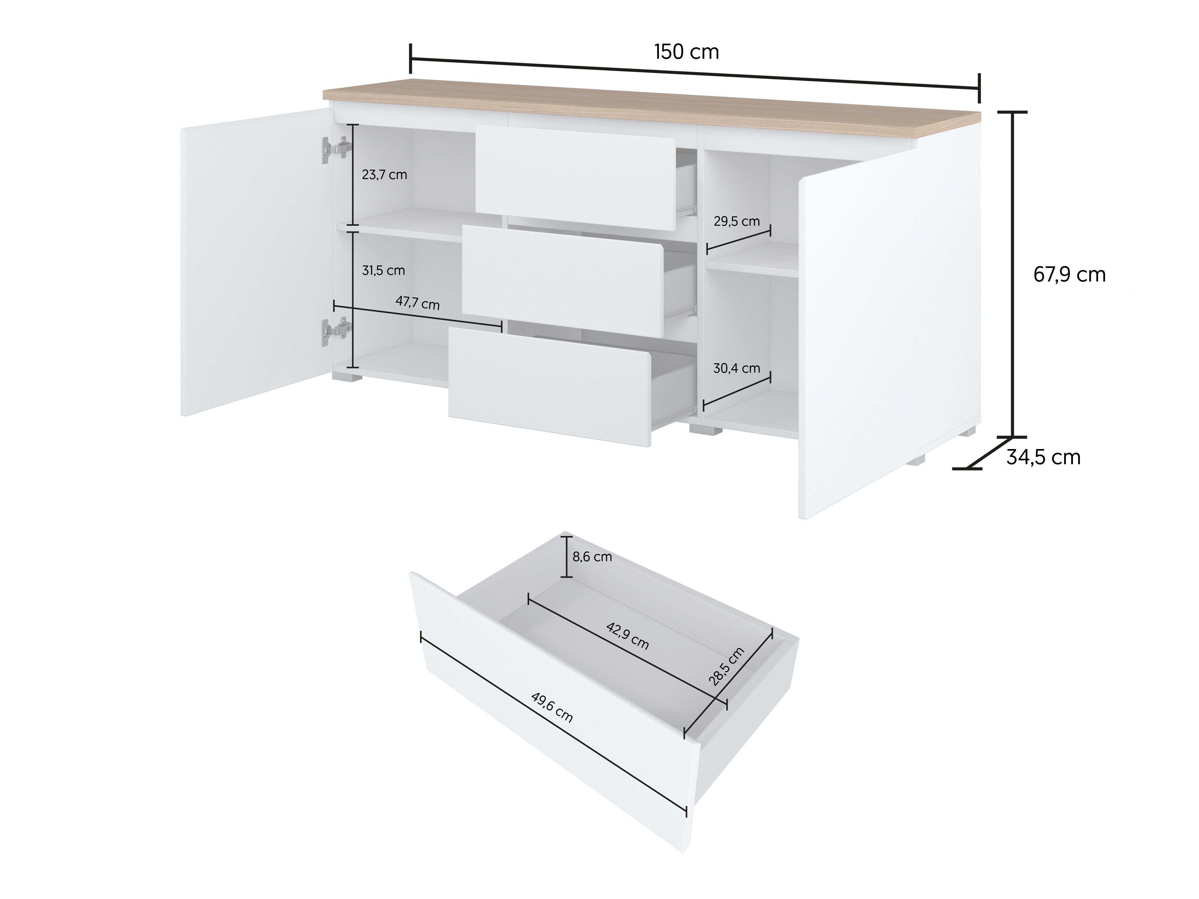 Commode Baletu 106 (Blanc + Chêne)