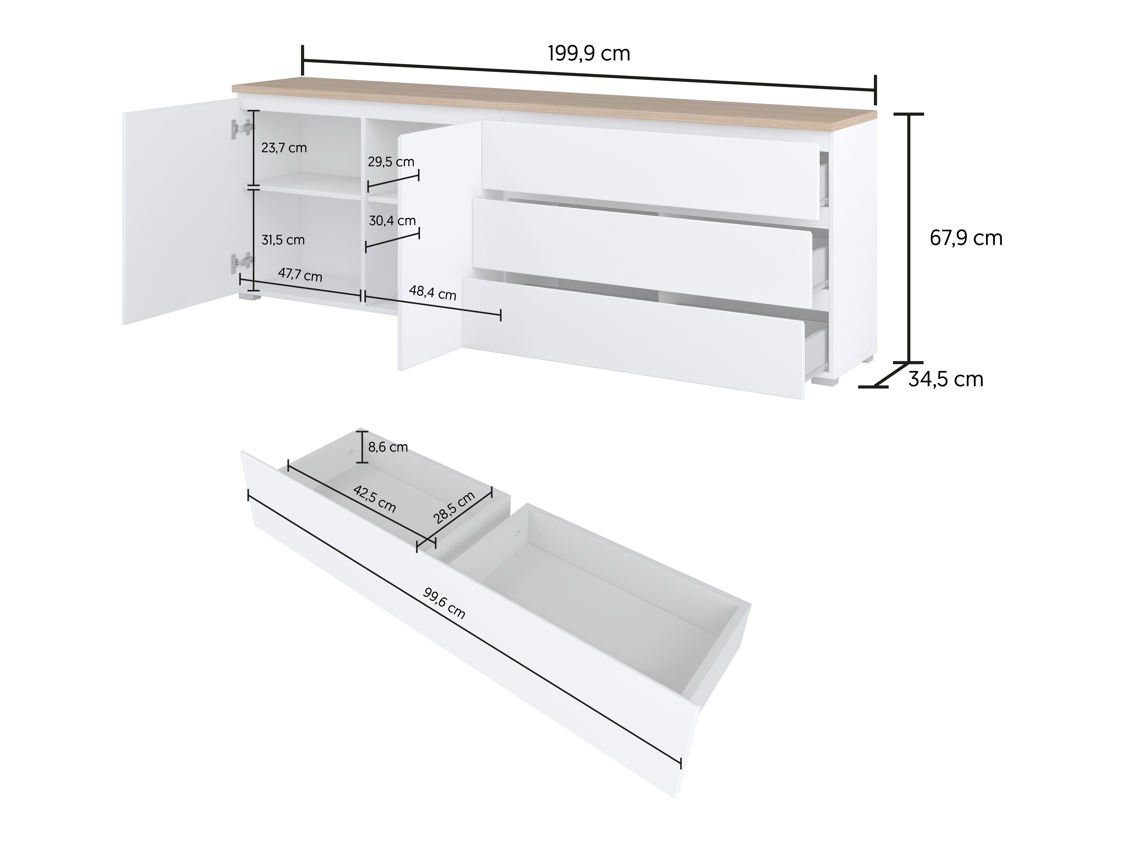 Commode Baletu 107 (Blanc + Chêne)