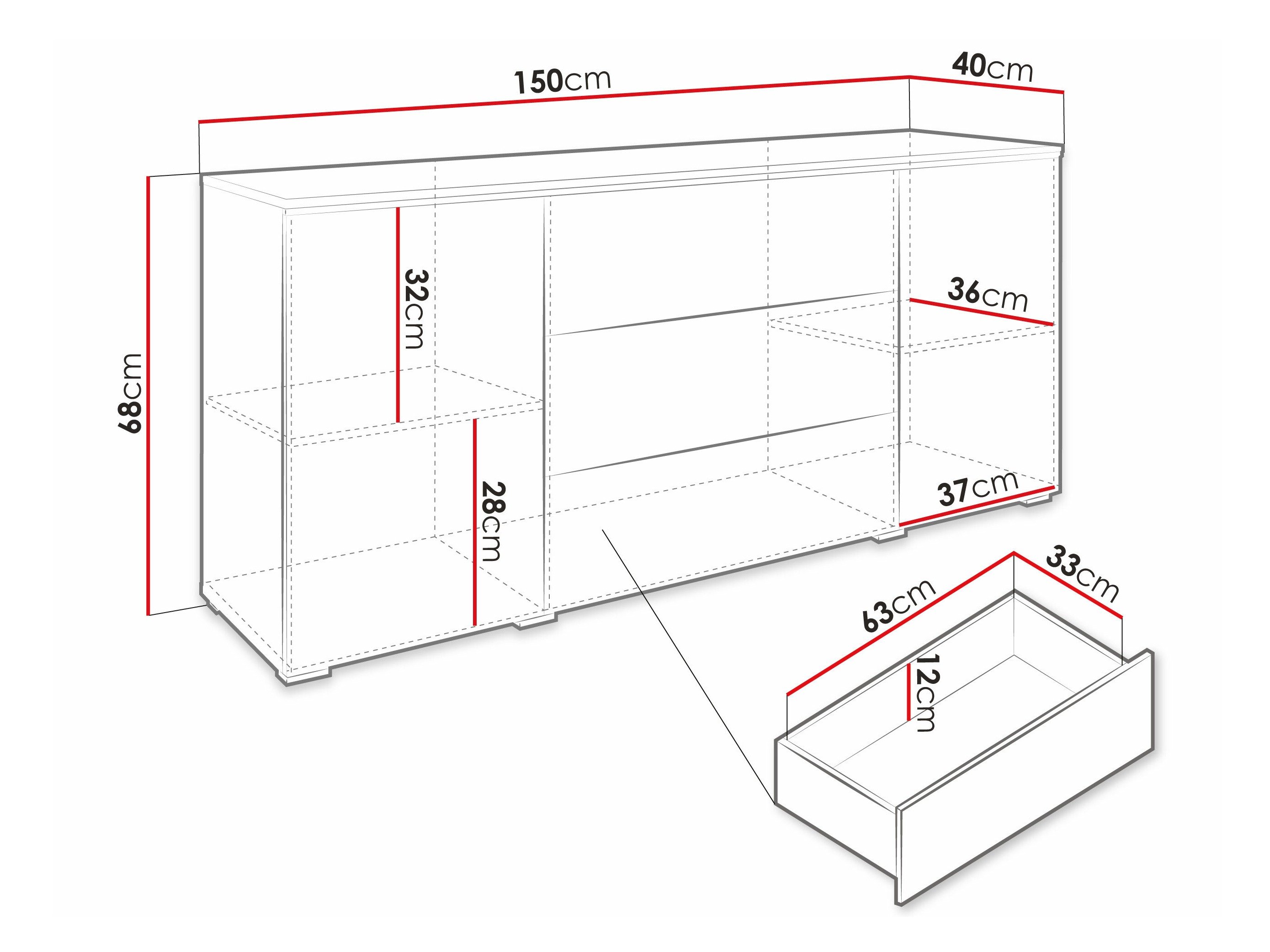 Commode Mirfivo 102 (Béton + Blanc brillant)