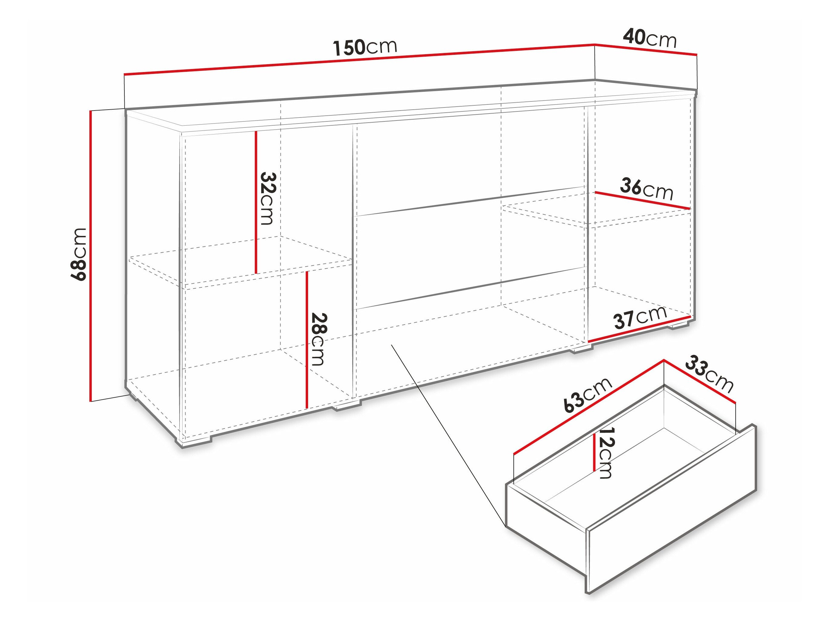 Commode Mirfivo 102 (Blanc + Blanc brillant)