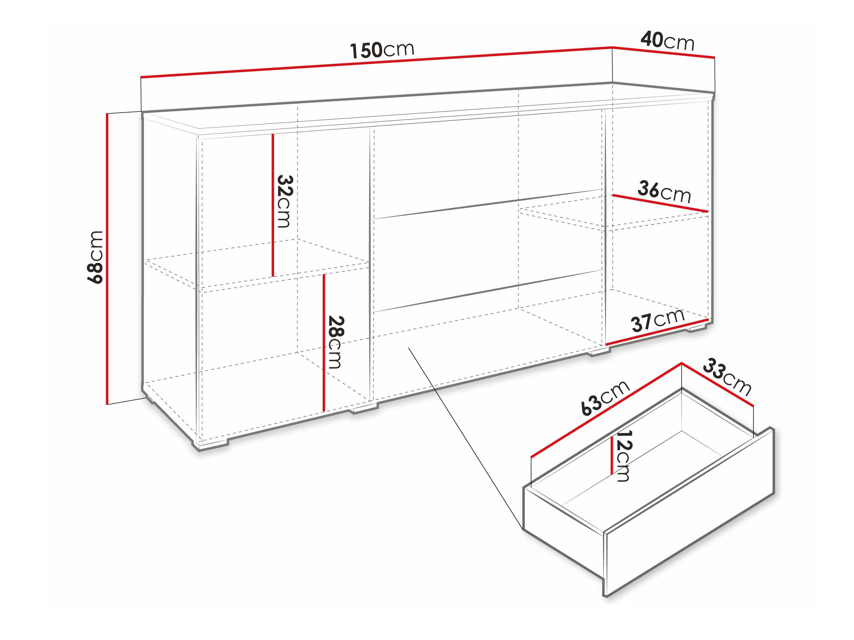 Commode Mirfivo 102 (Matera gris + Blanc brillant)
