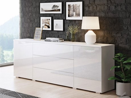 Commode Sarasota 129 (Blanc + Blanc brillant)