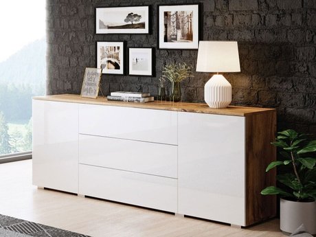 Commode Sarasota 129 (Chêne wotan + Blanc brillant)