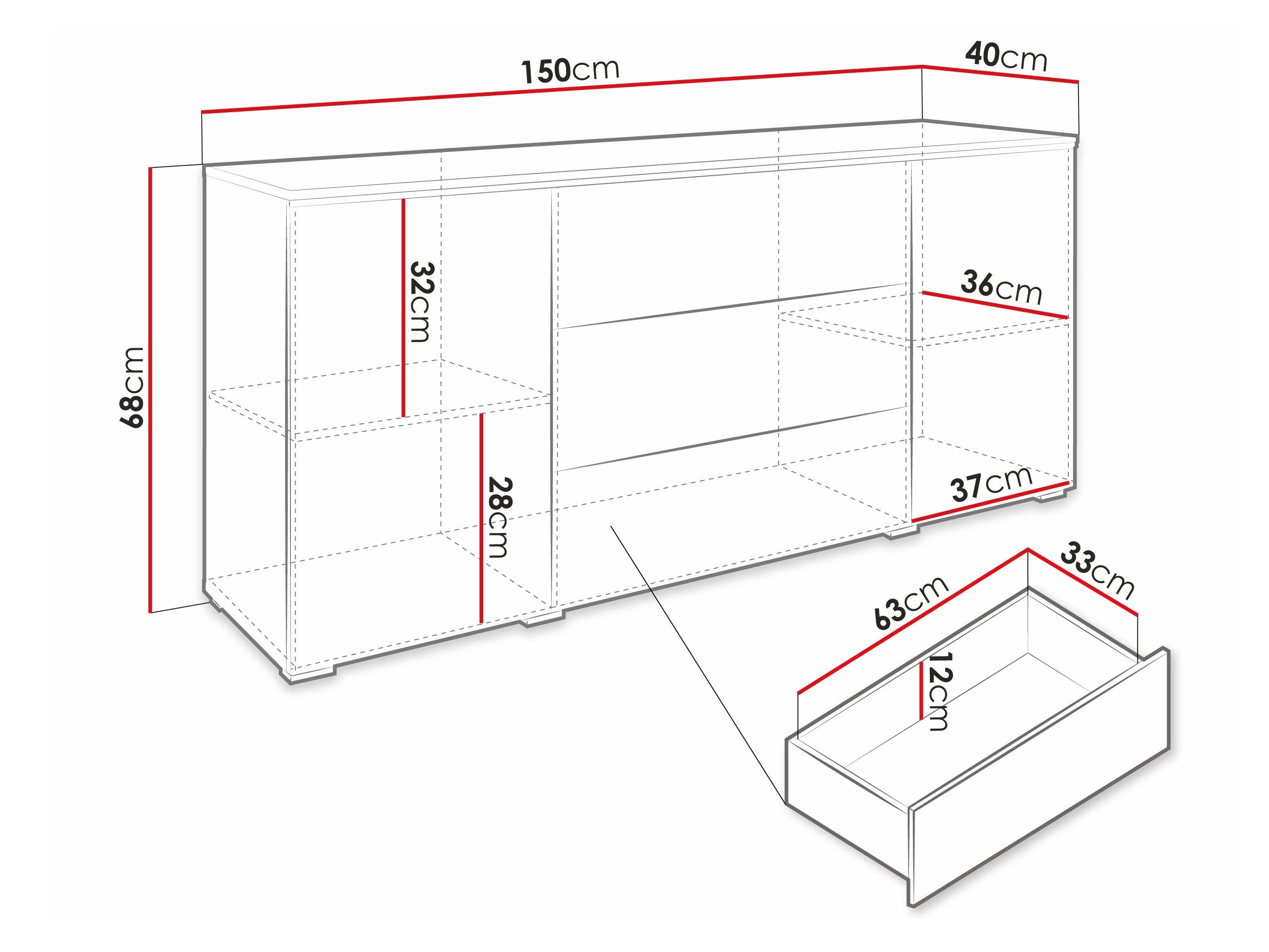Commode Sarasota 142 (Béton + Blanc brillant)