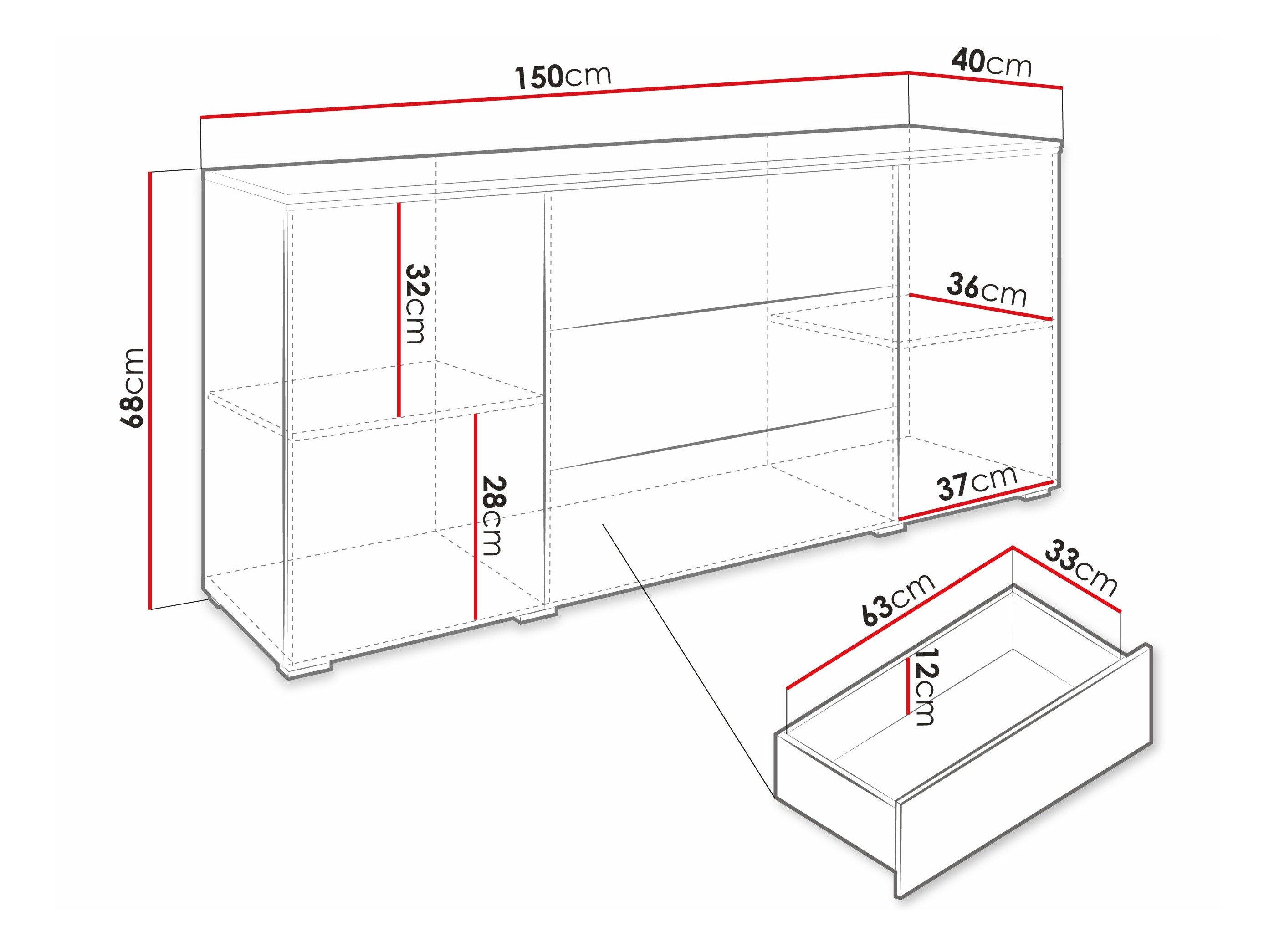 Commode Sarasota 142 (Chêne wotan + Noir brillant)