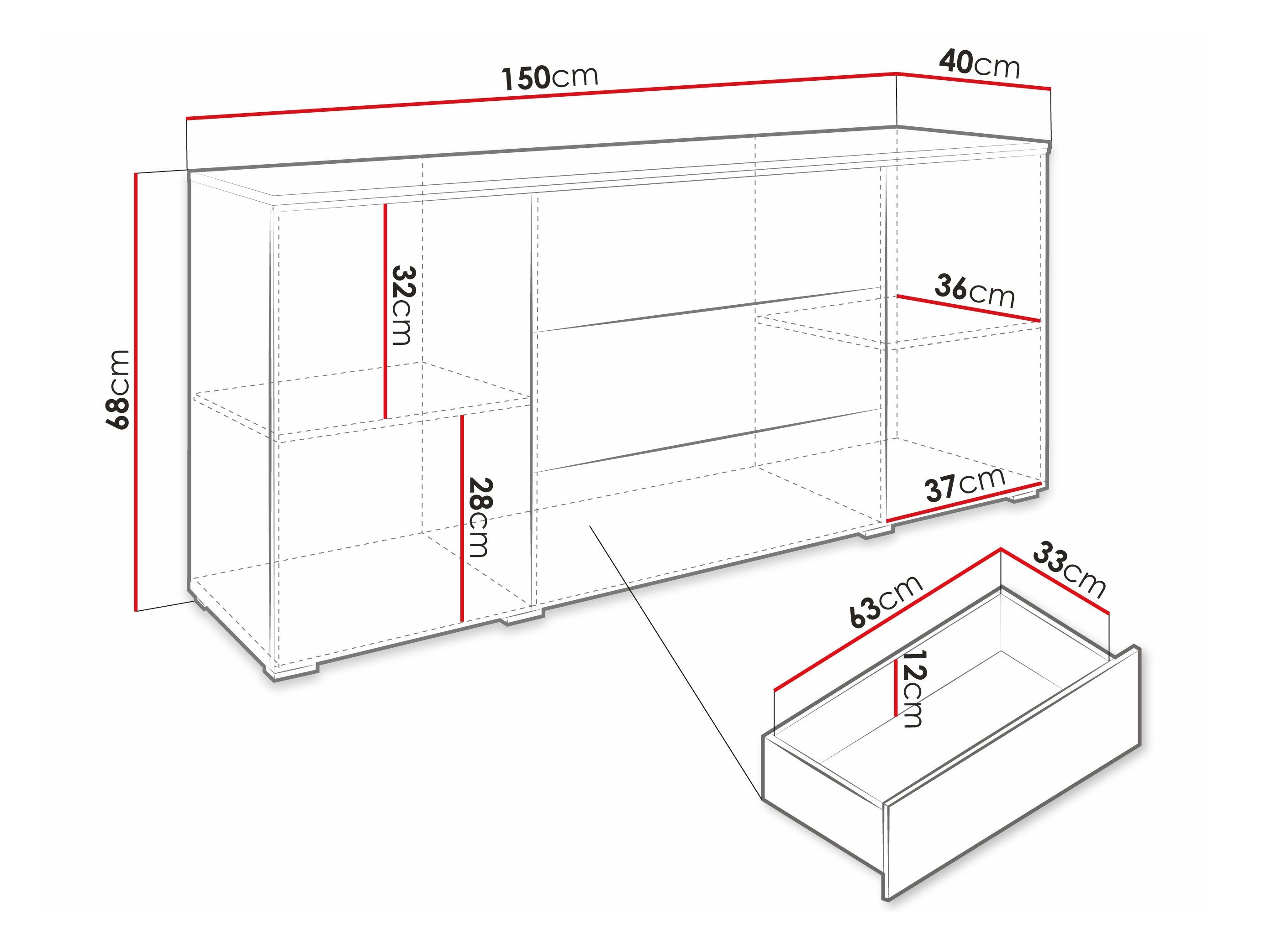 Commode Sarasota 142 (Chêne wotan + Noir brillant)
