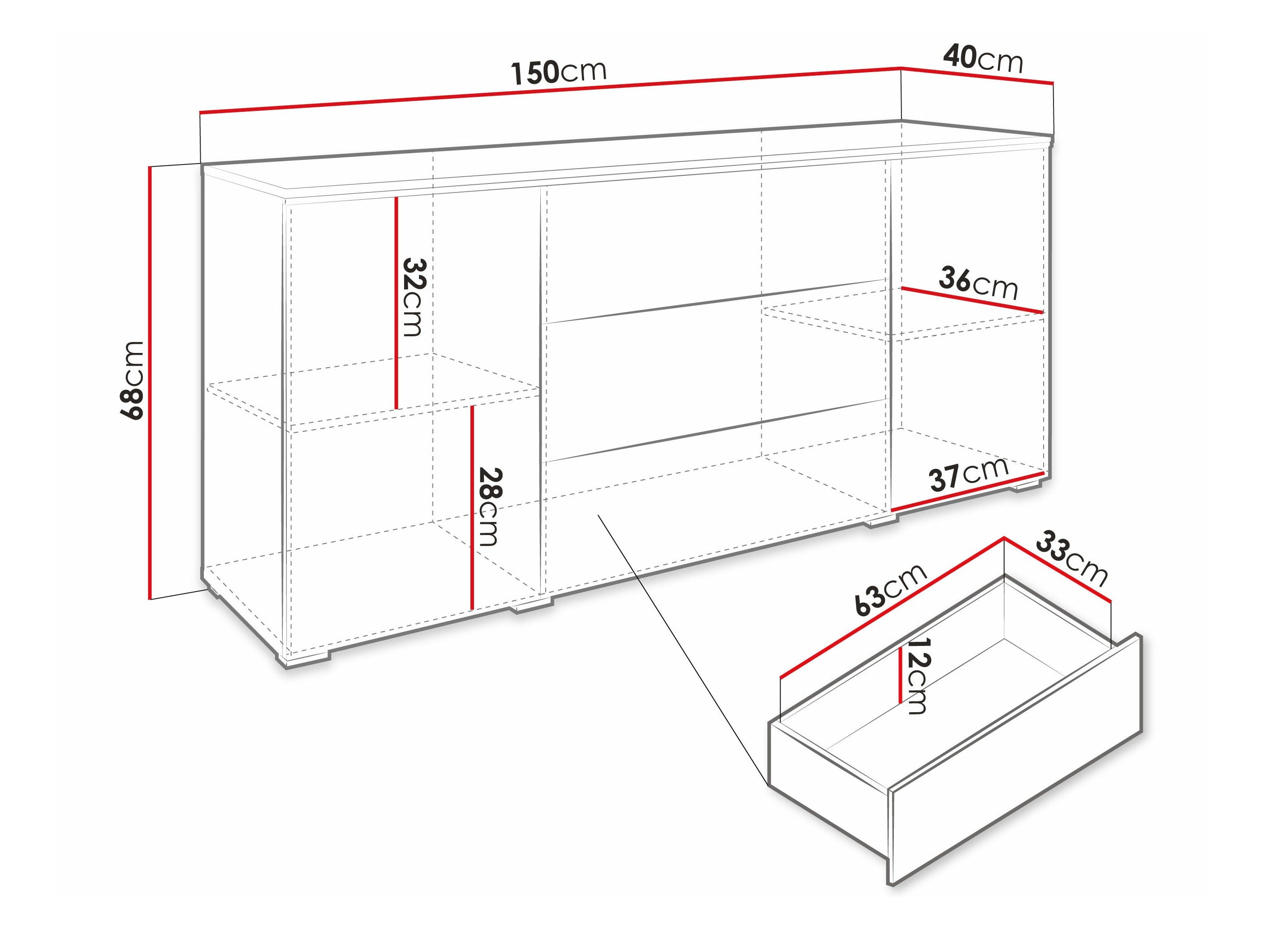 Commode Sarasota 142 (Chêne wotan + Noir brillant)