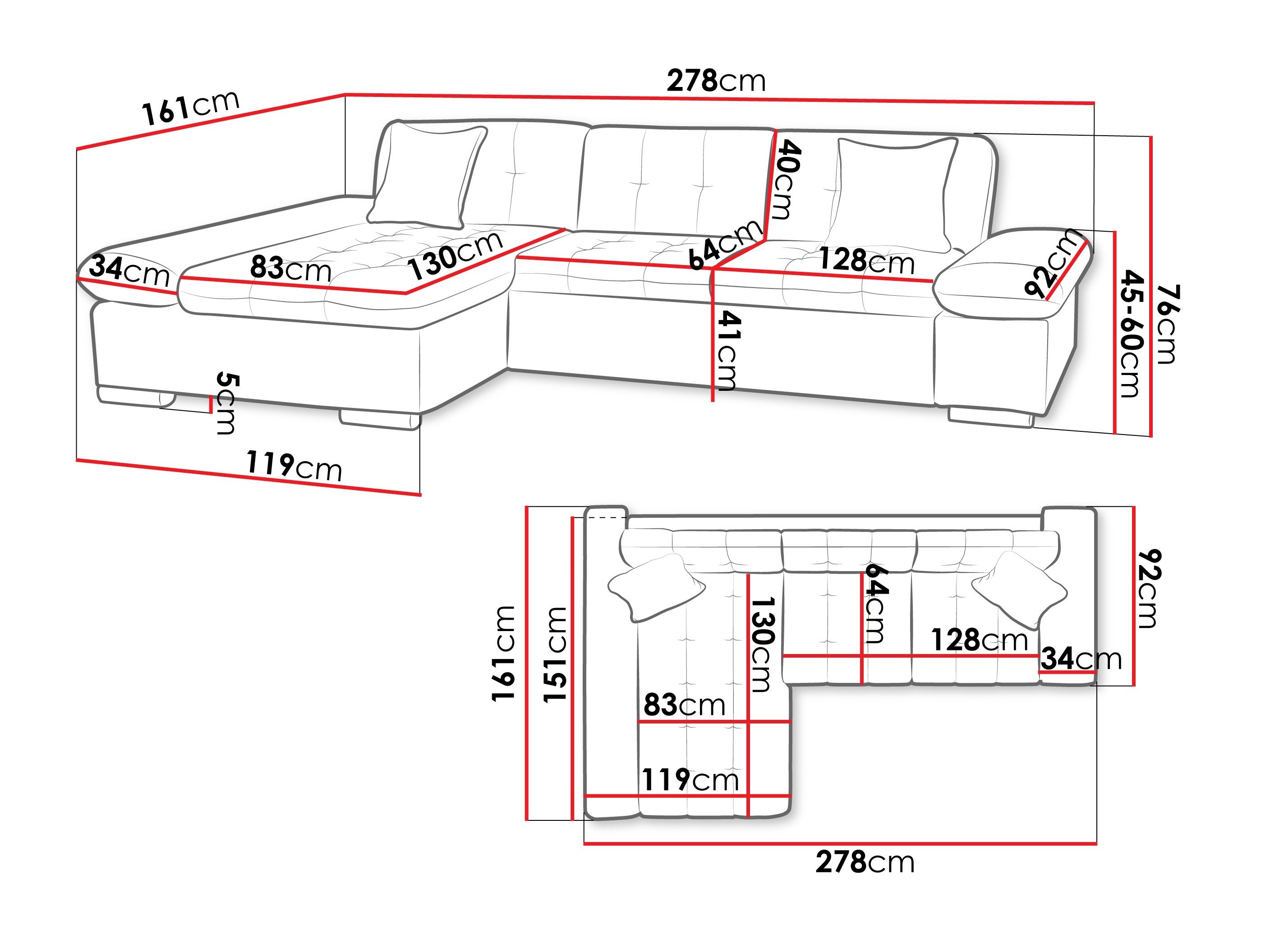 Canapé d'angle Comfivo Serenitas (Piano 21 + Mokka 03)