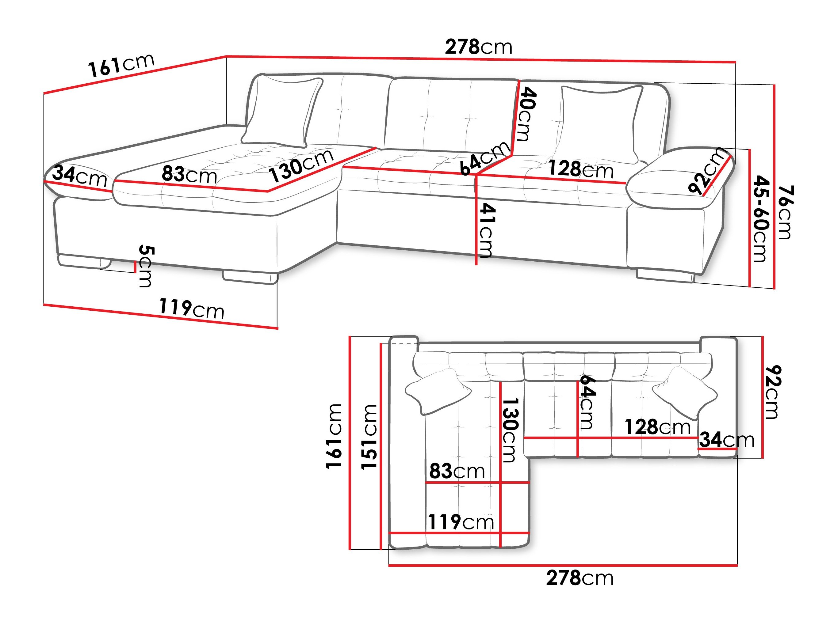 Canapé d'angle Comfivo Serenitas (Piano 21 + Mokka 03)