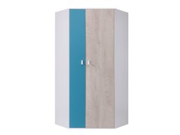 Armoire d'angle Camteso 100 (Blanc + Chêne + Turquoise)