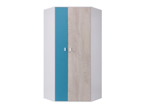 Armoire d'angle Camteso 100 (Blanc + Chêne + Turquoise)