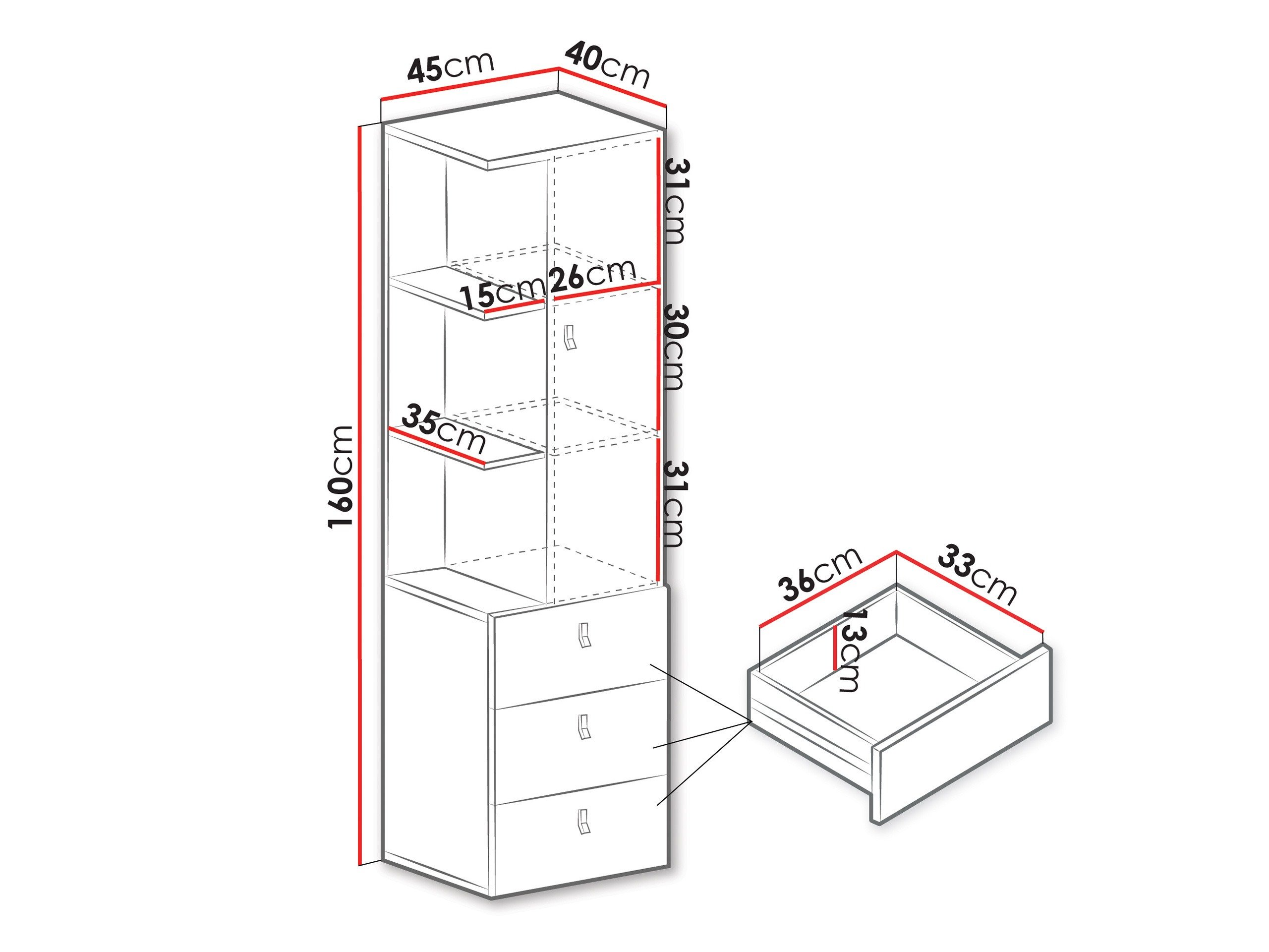 Étagère Camteso 105 (Noir + Chêne + Beige)