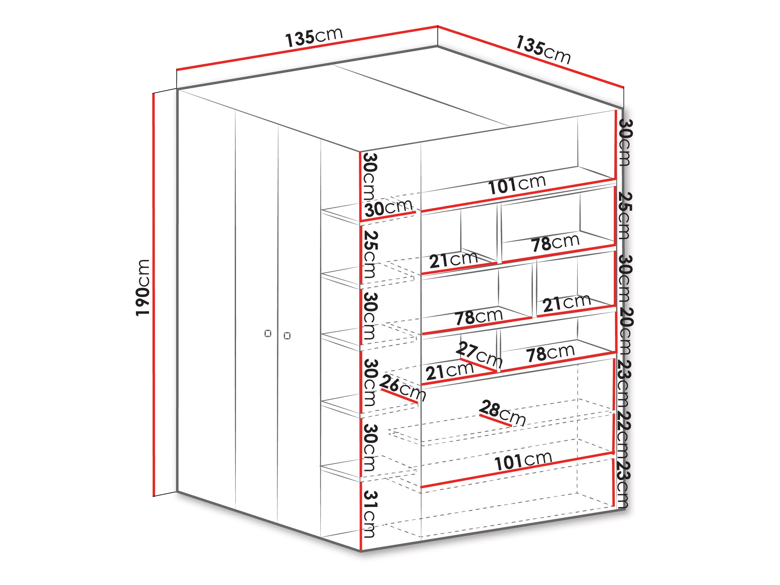 Armoire d'angle Camteso 113 (Noir + Chêne + Beige)