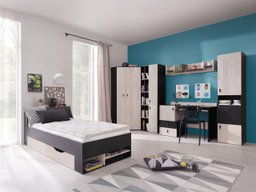 Chambre enfant complète Camteso 114 (Noir + Chêne + Beige)