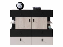 Commode Camteso 106 (Noir + Chêne + Beige)