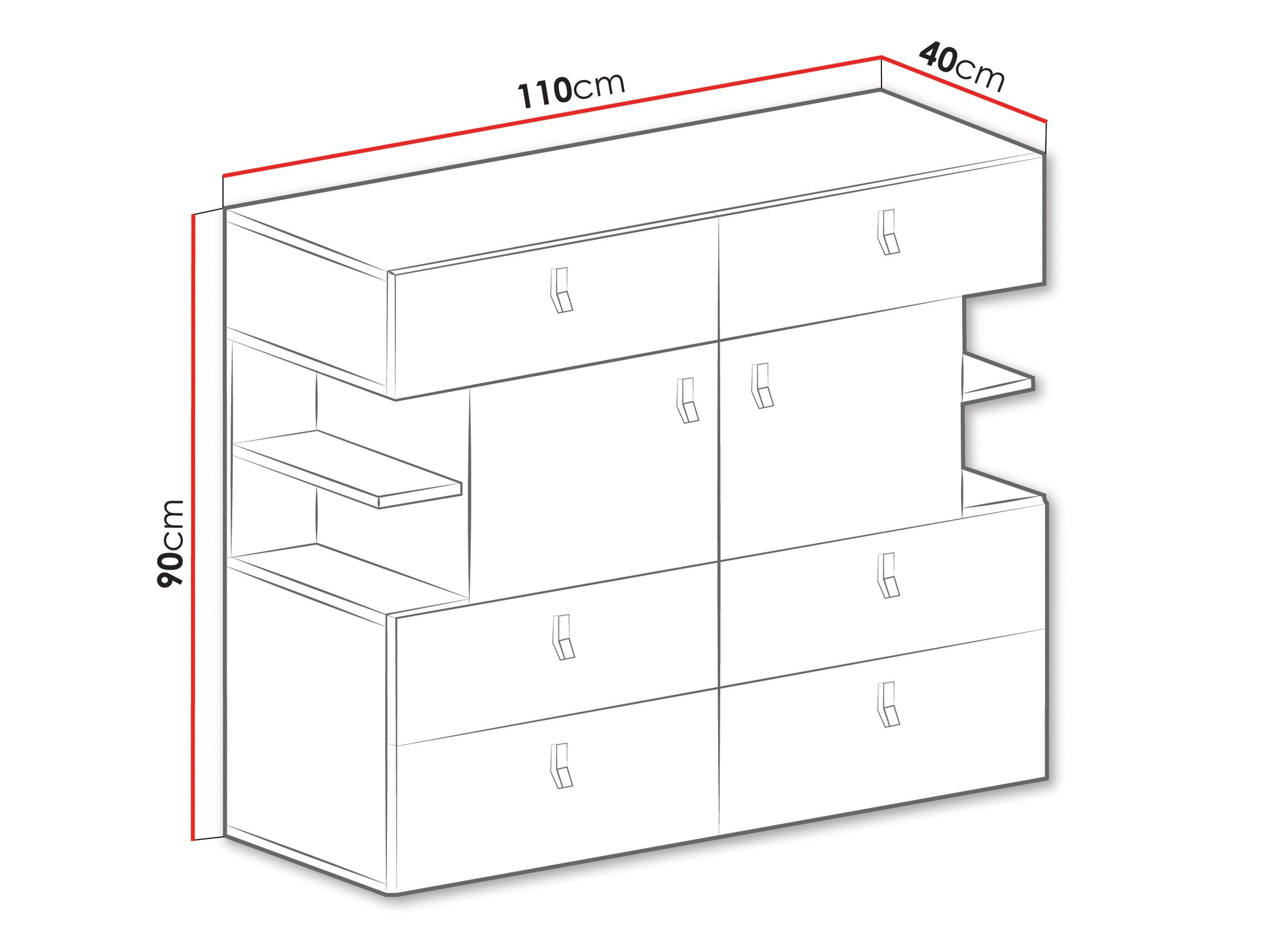 Commode Camteso 106 (Noir + Chêne + Beige)