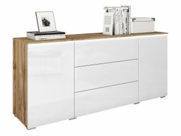Commode Mirfivo 102 (Chêne wotan + Blanc brillant)
