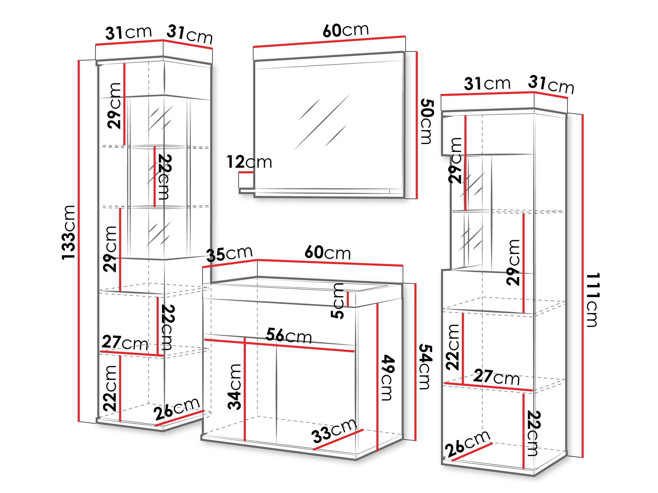 Ensemble de salle de bain Sarasota 194 (Chêne wotan + Blanc brillant)
