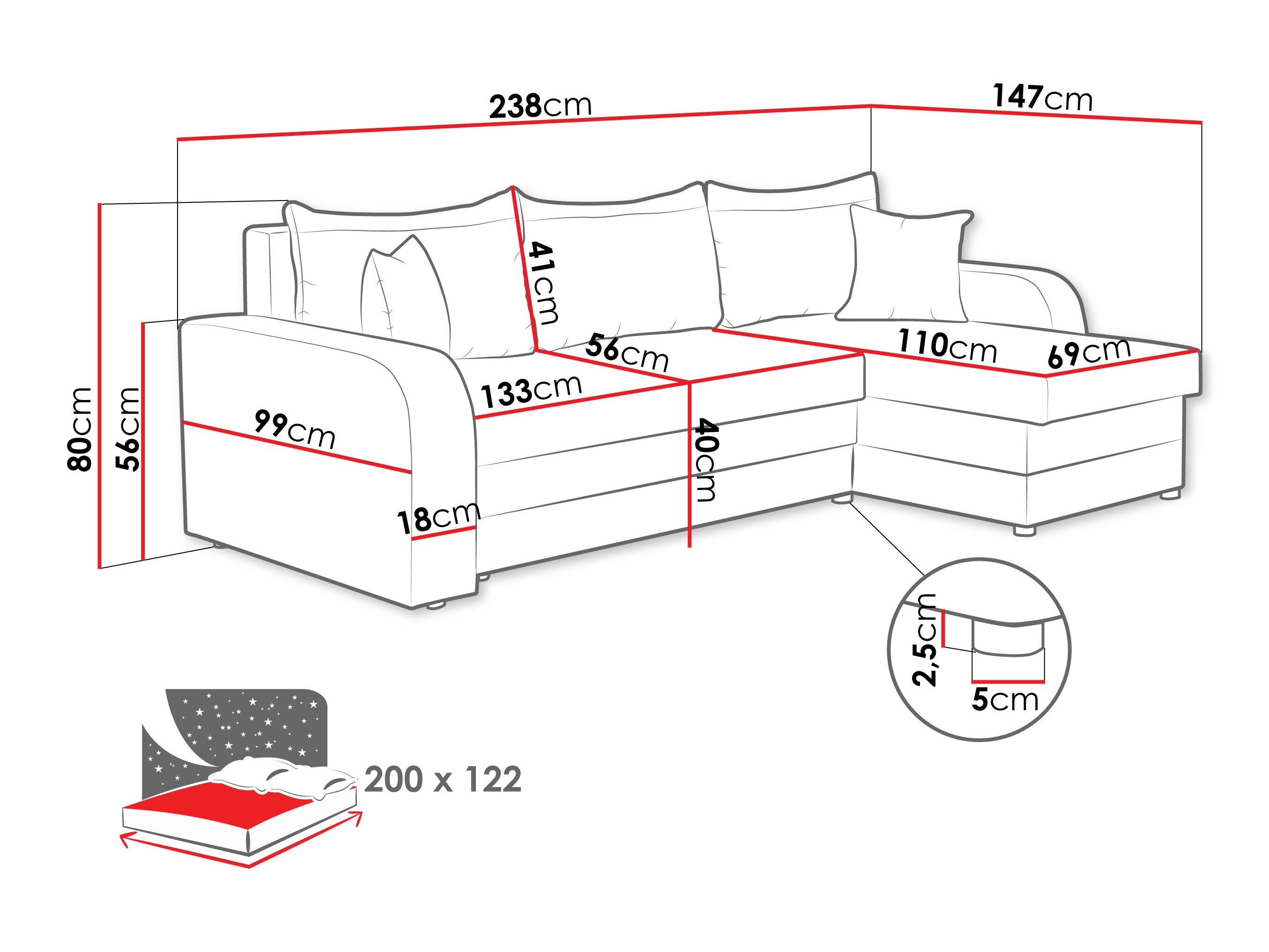 Canapé d'angle Comfivo 135 (Flow 09)