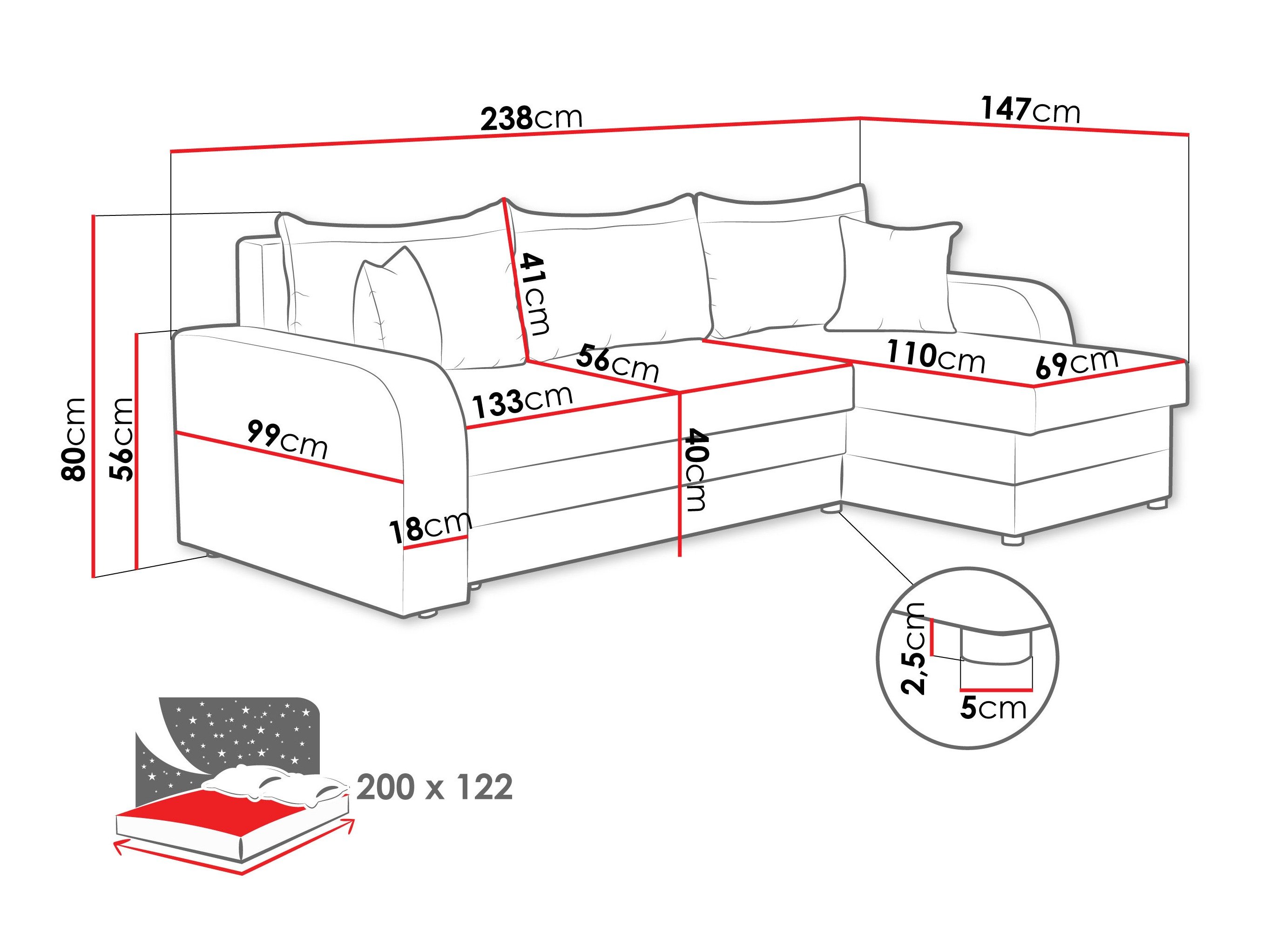 Canapé d'angle Comfivo 135 (Cruz 99)
