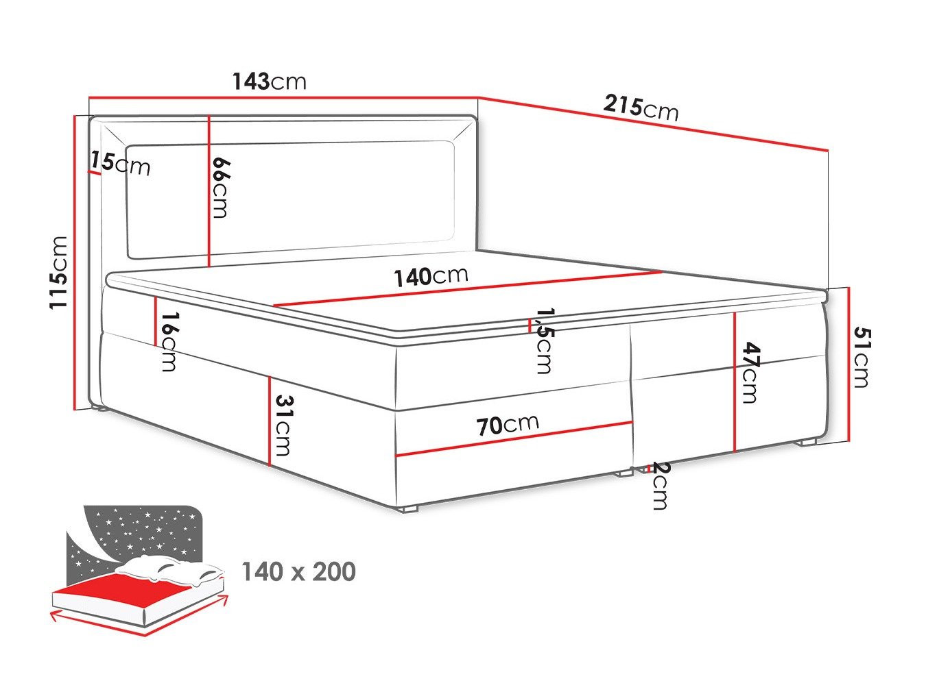 Lit boxspring Pomona 112 (Victoria 14 853)
