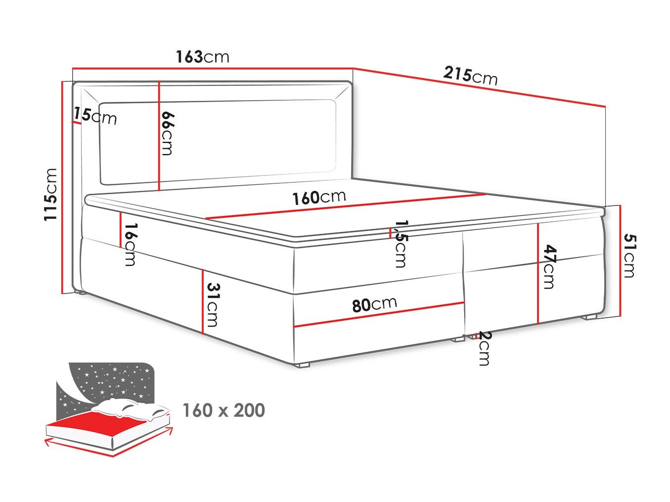 Lit boxspring Pomona 112 (Victoria 14 865)