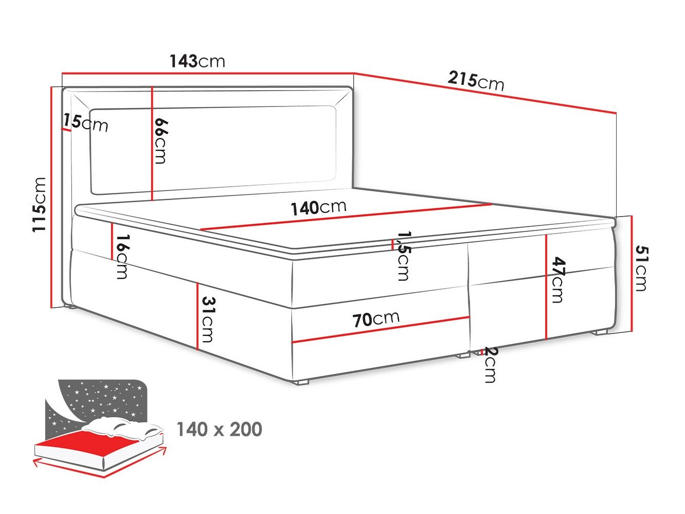 Lit boxspring Pomona 112 (Victoria 14 866)