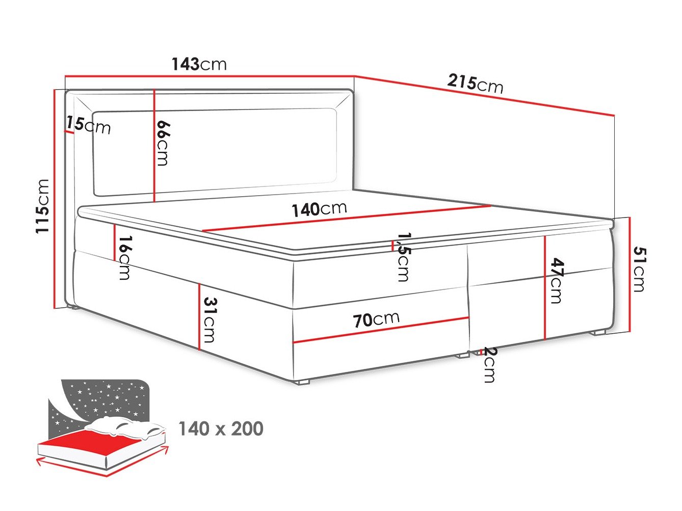 Lit boxspring Pomona 112 (Victoria 14 868)