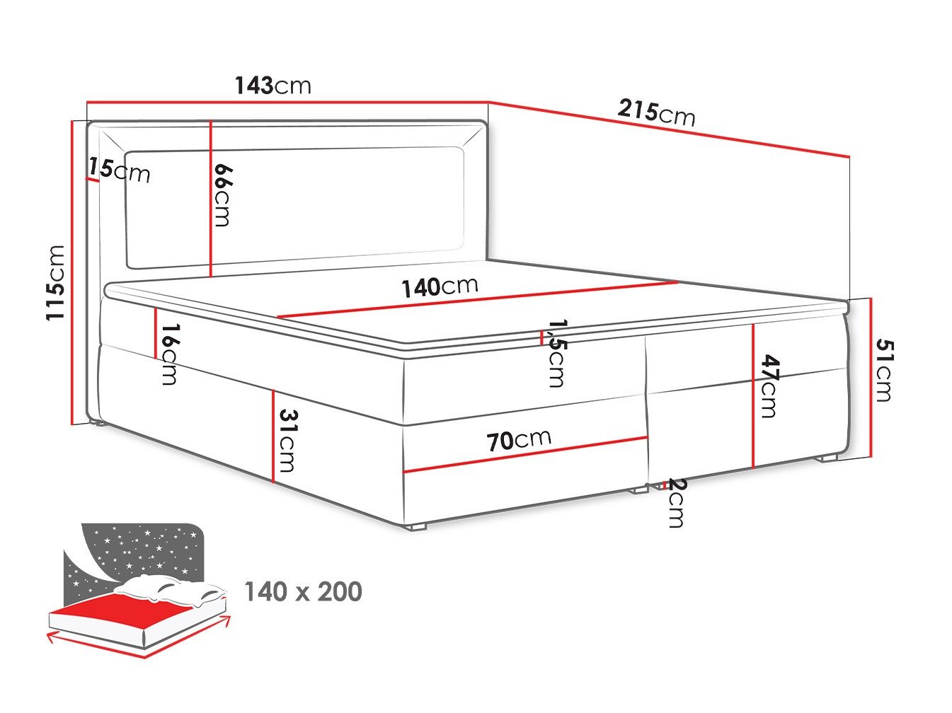 Lit boxspring Pomona 112 (Victoria 14 869)