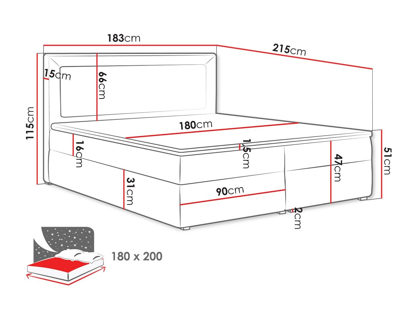 Lit boxspring Pomona 112 (Victoria 14 869)