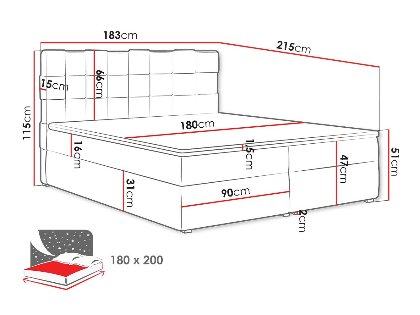 Lit boxspring Pomona 117 (Kronos 02)