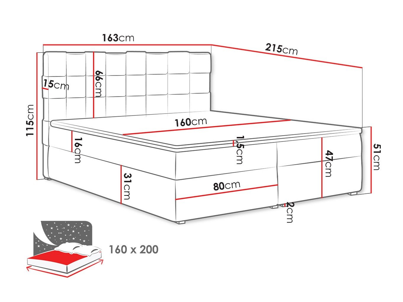 Lit boxspring Pomona 117 (Kronos 02)