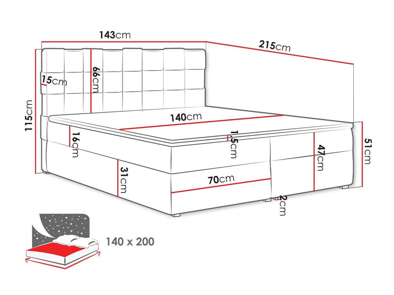 Lit boxspring Pomona 117 (Kronos 02)