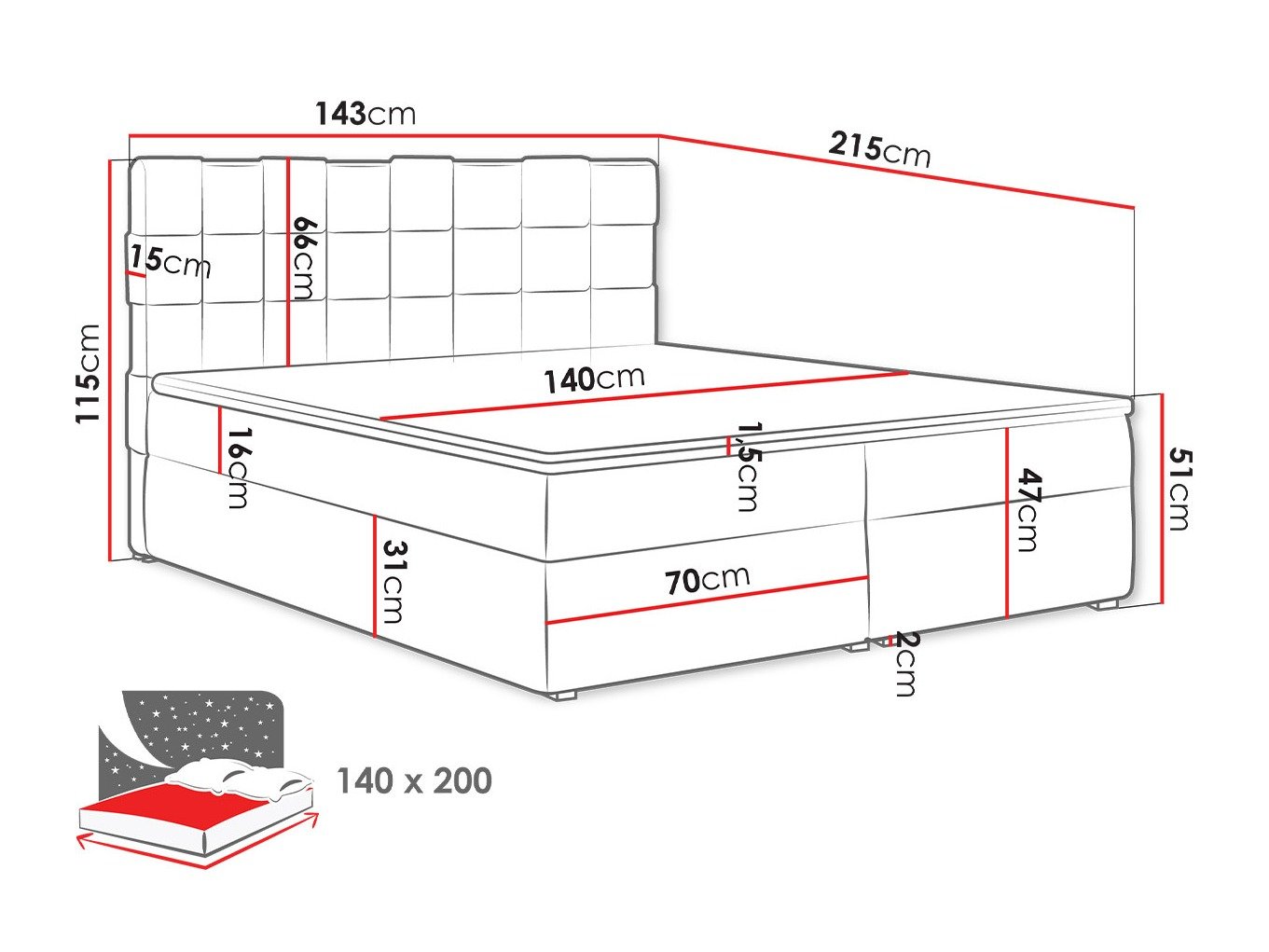 Lit boxspring Pomona 117 (Kronos 22)