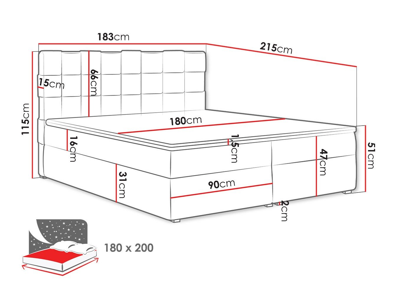Lit boxspring Pomona 117 (Kronos 35)