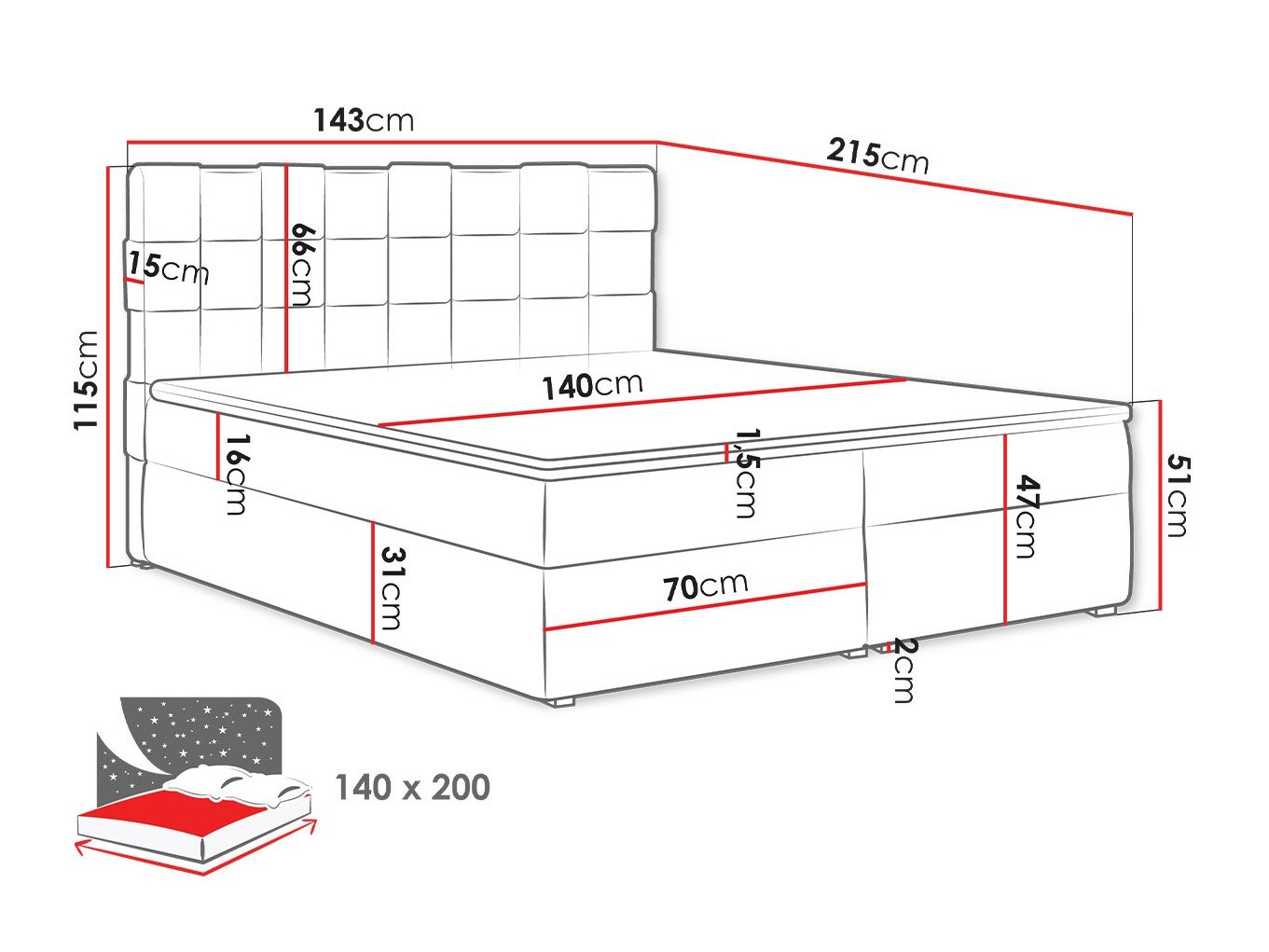 Lit boxspring Pomona 117 (Kronos 35)