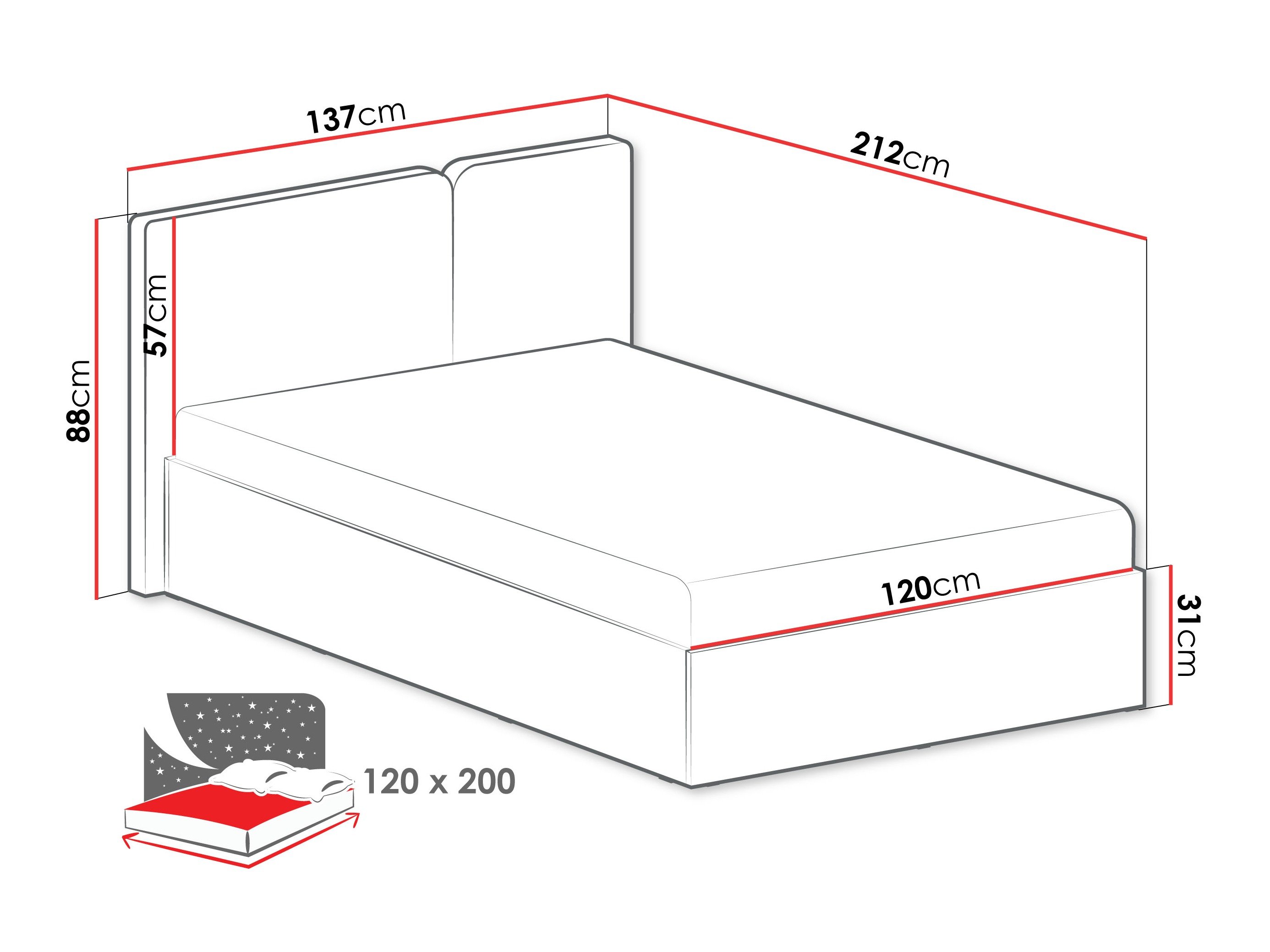 Lit Fiosono 112 (Beige + Chêne)