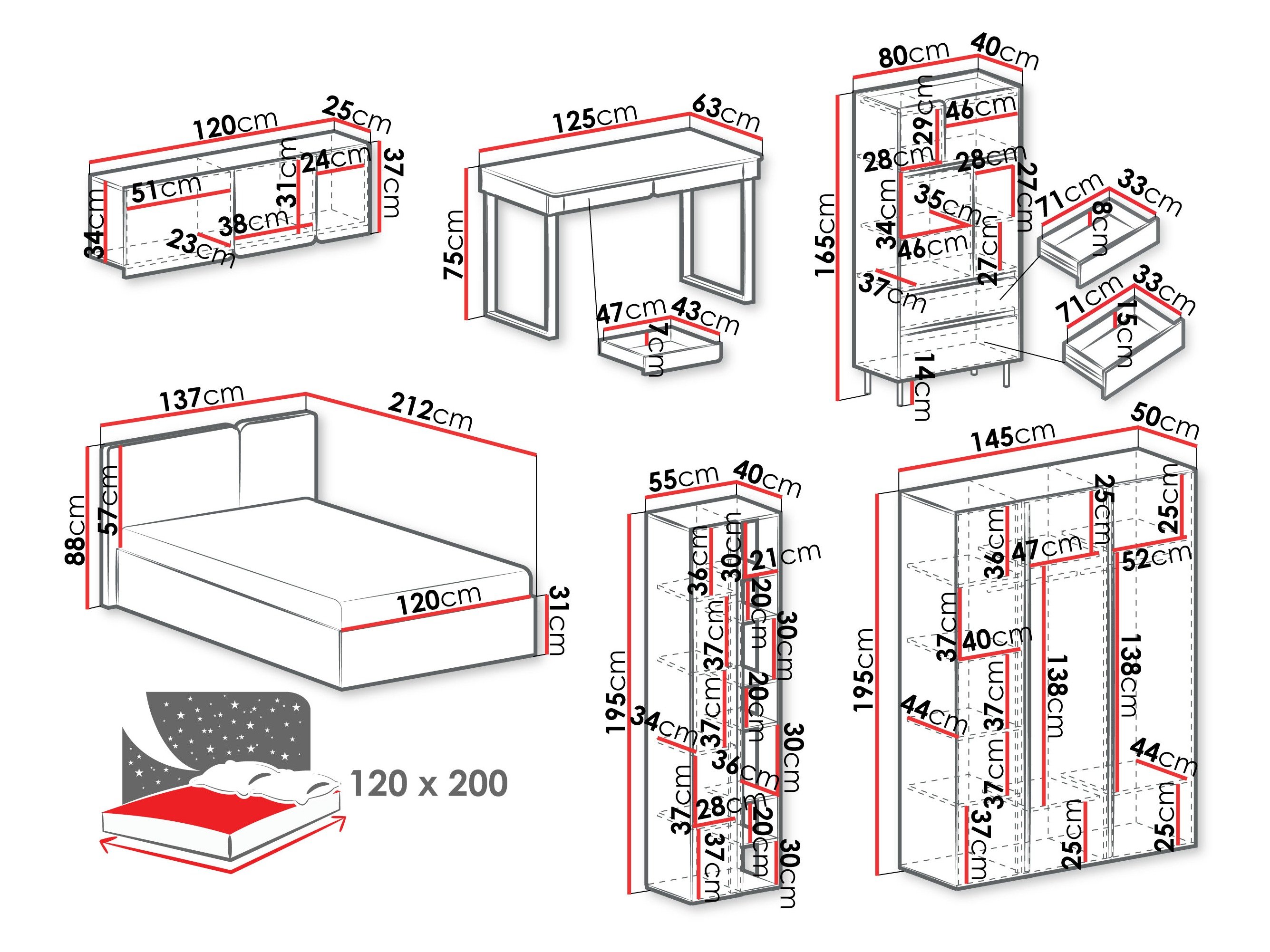 Ensemble de chambre Fiosono 113 (Beige + Chêne)
