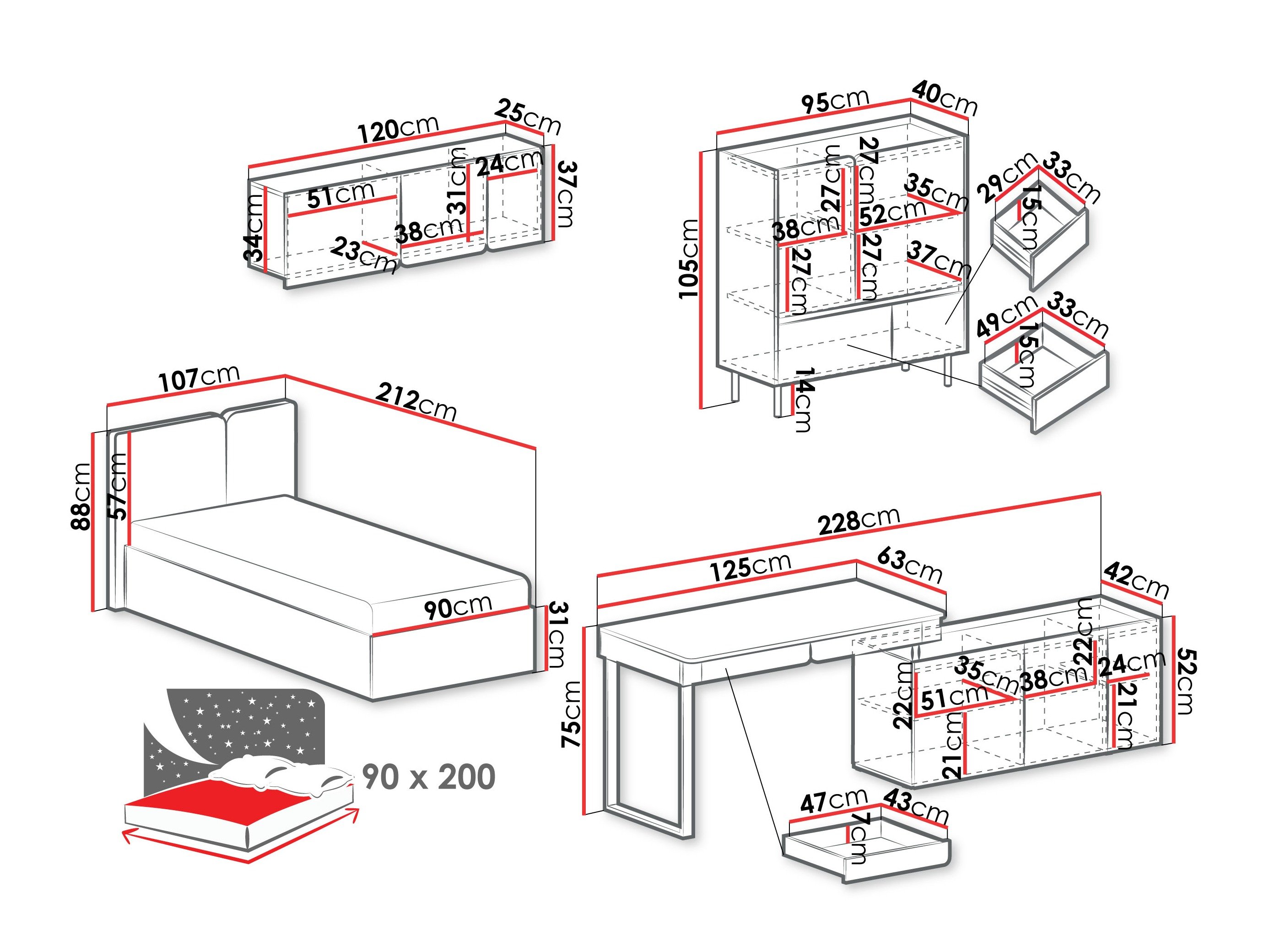 Ensemble de meubles Fiosono 115 (Beige + Chêne)