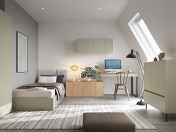 Ensemble de meubles Fiosono 115 (Vert poussiéreux + Chêne)