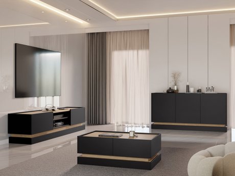 Ensemble de salon Comfivo Tilia (Noir + Chêne)