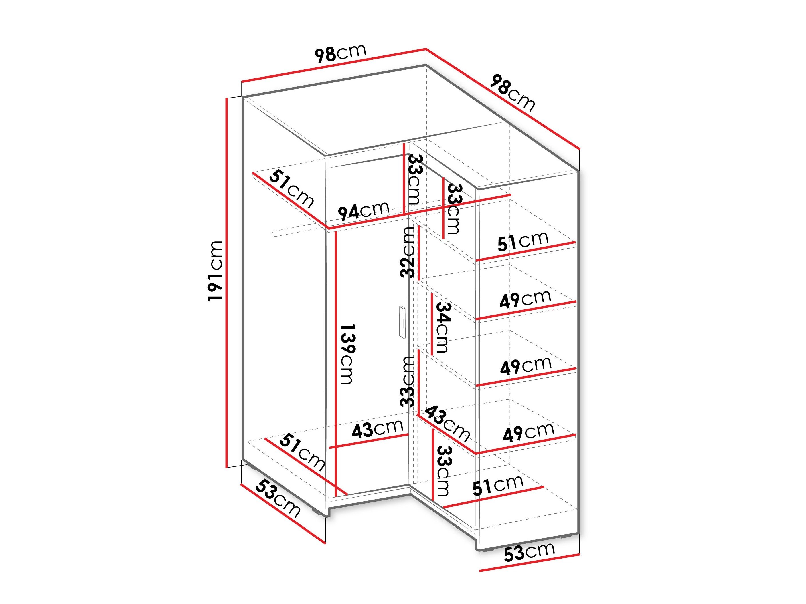 Armoire d'angle Novduni 116 (Chêne)
