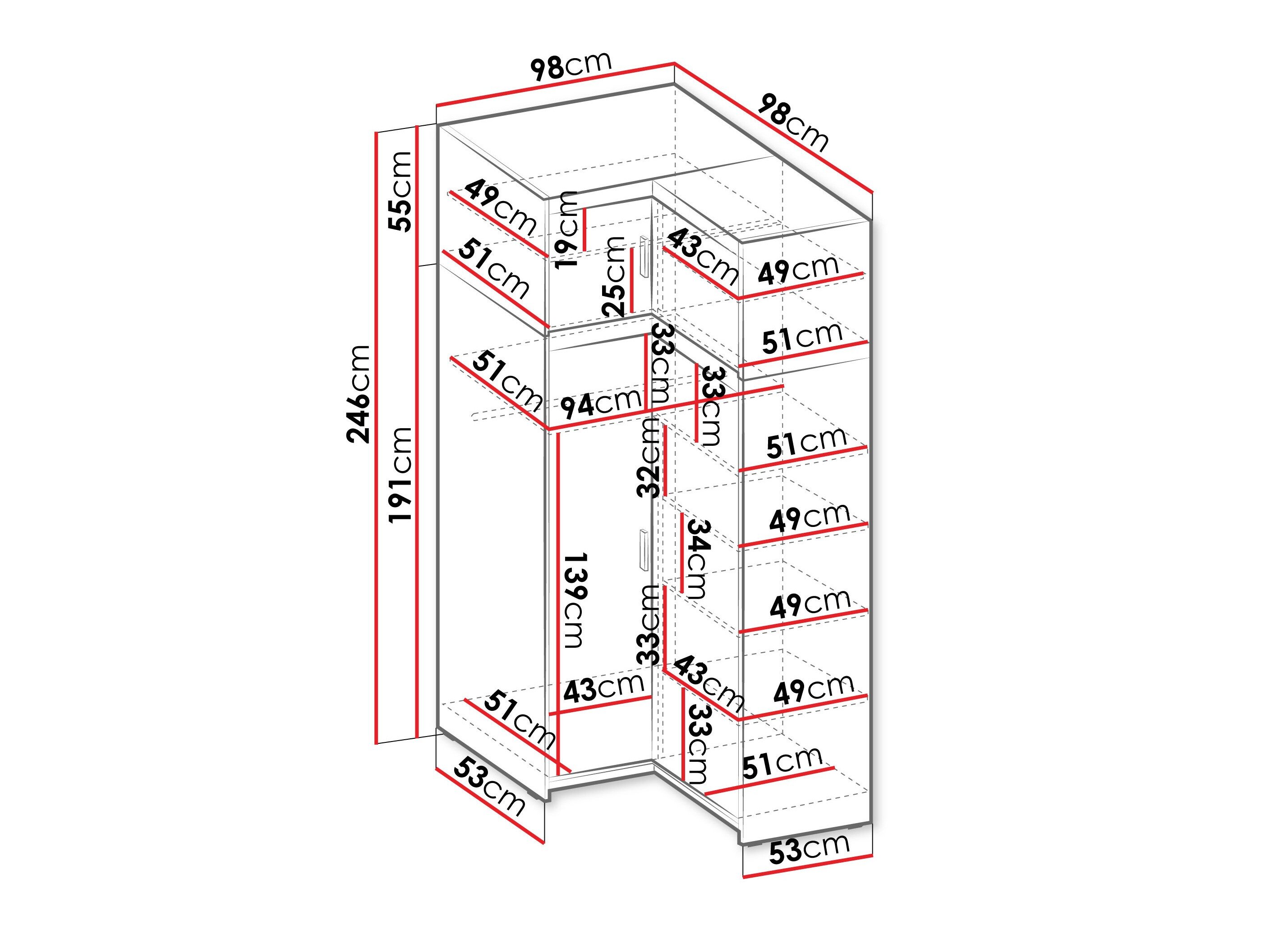 Armoire d'angle Novduni 121 (Chêne)