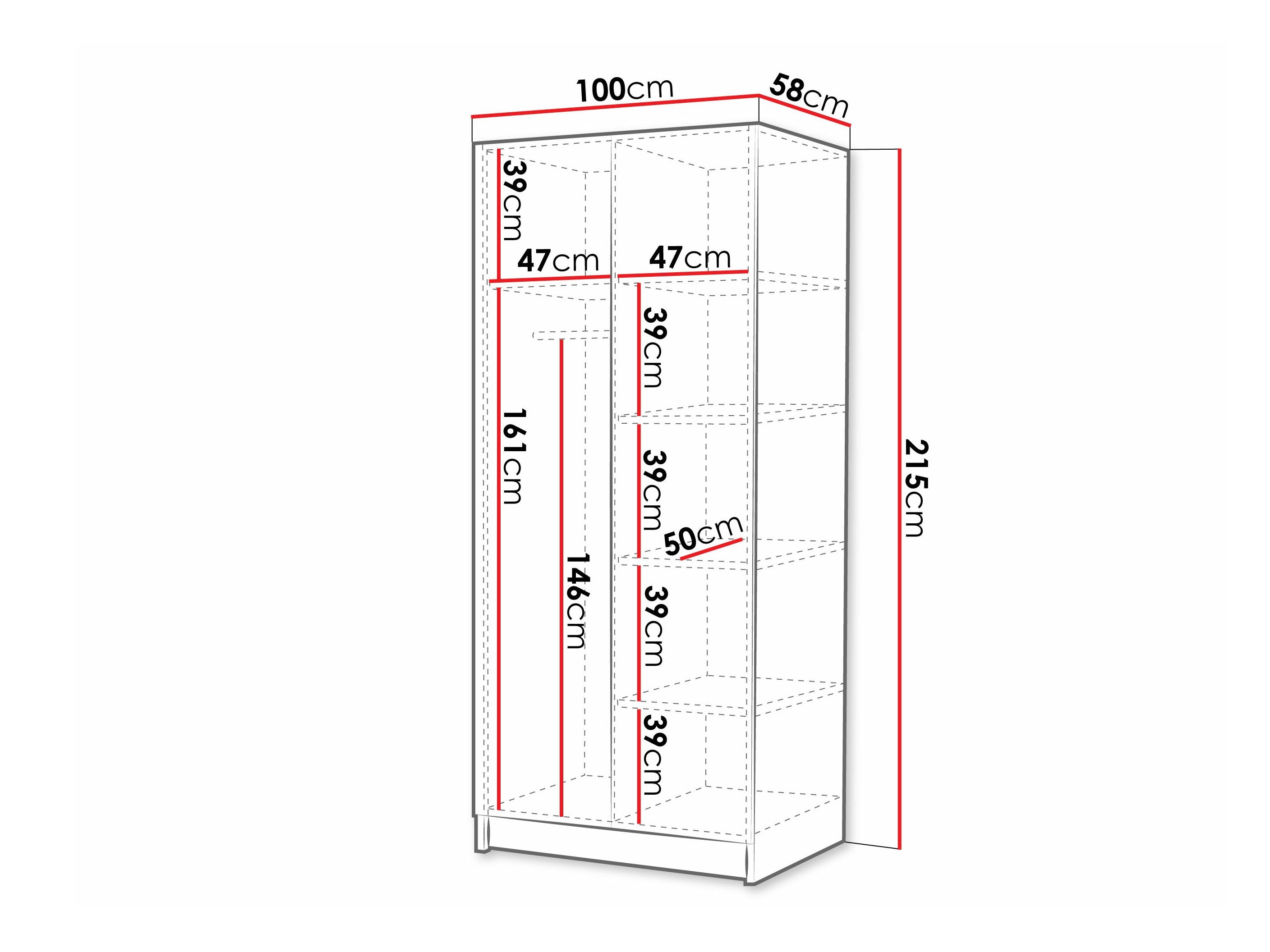 Armoire Closico 195 (Blanc + Blanc brillant + Noir)