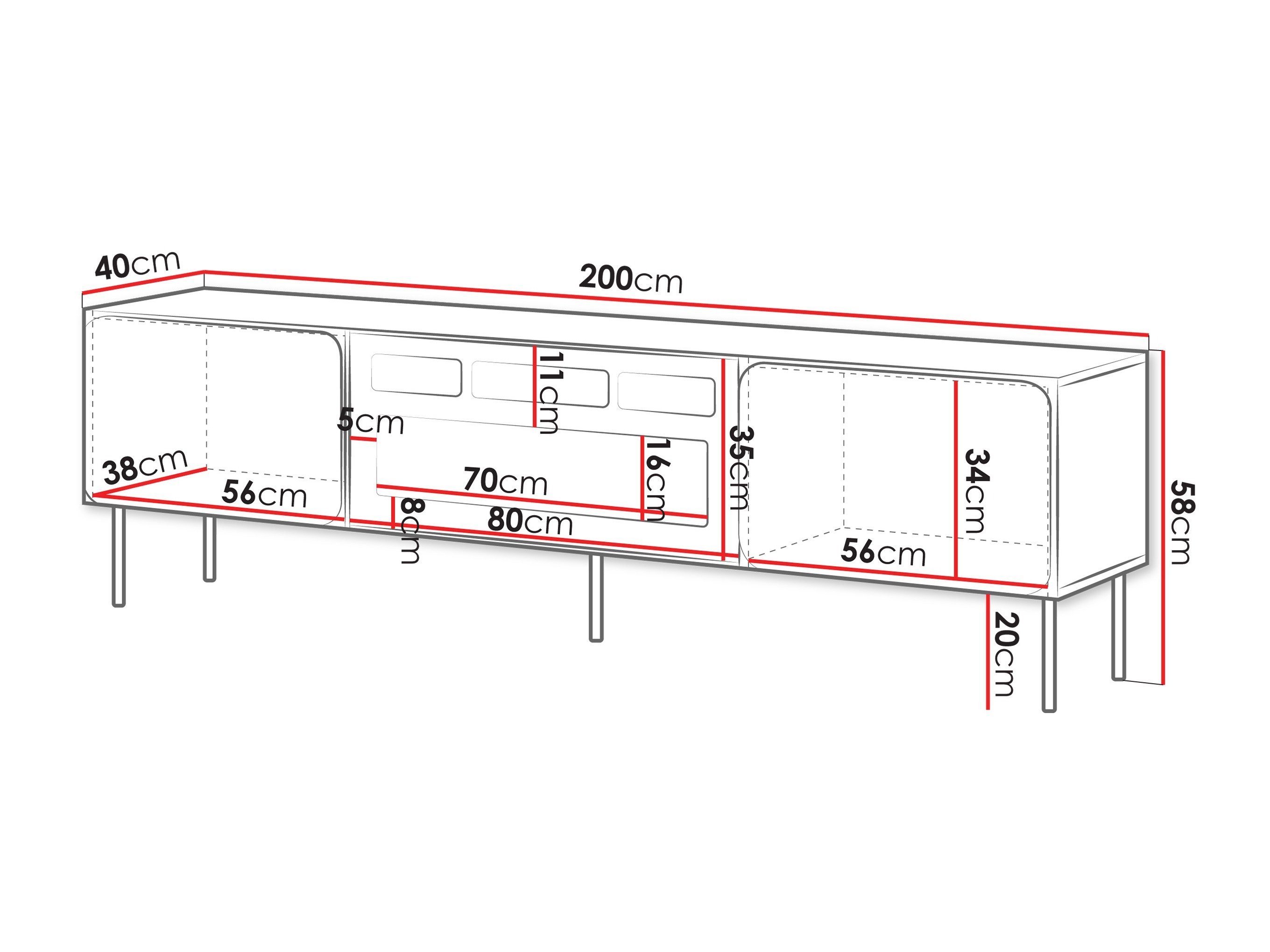 Meuble TV Fentore 104 (Rouge)