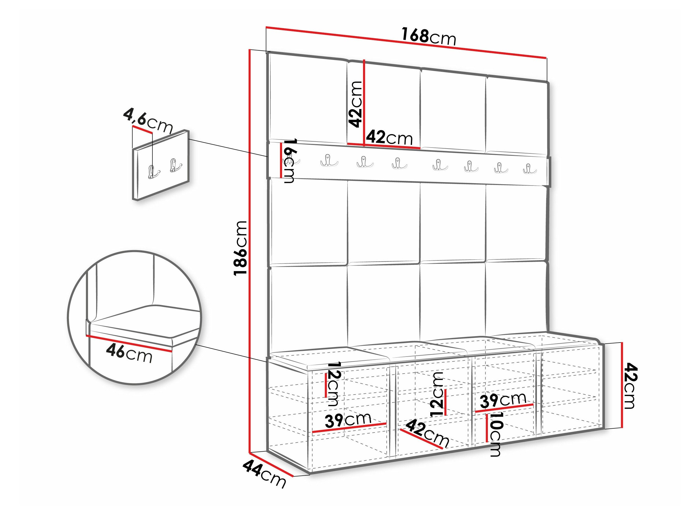 Meuble d'entrée Pinis V (Faux cuir Soft 011)