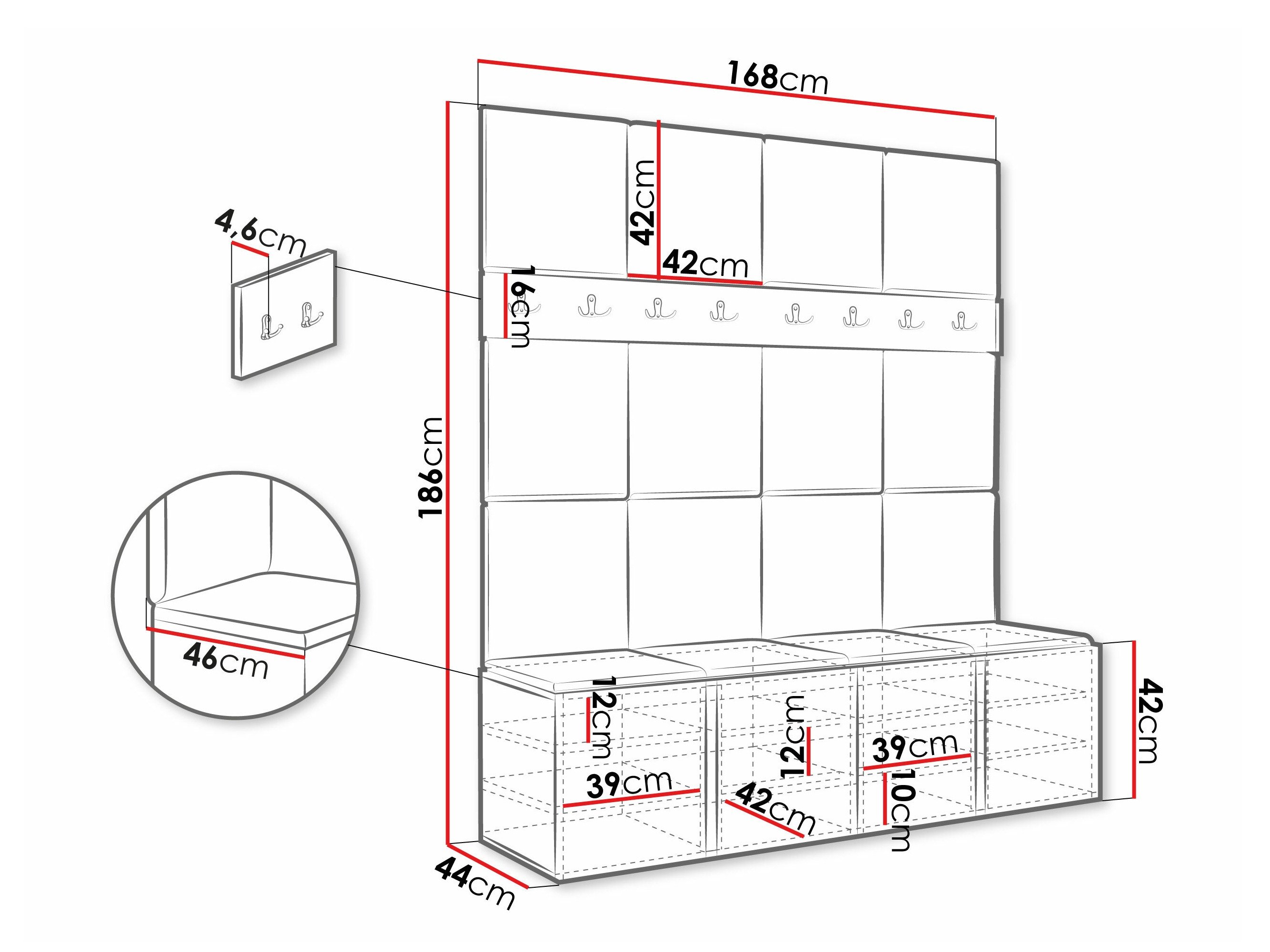 Meuble d'entrée Pinis V (Faux cuir Soft 011)