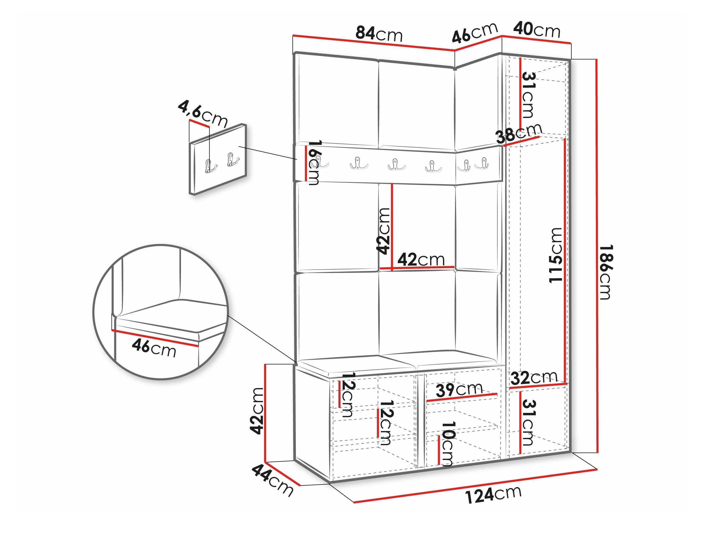 Meuble d'entrée Hartford 277 (Faux cuir Soft 017)