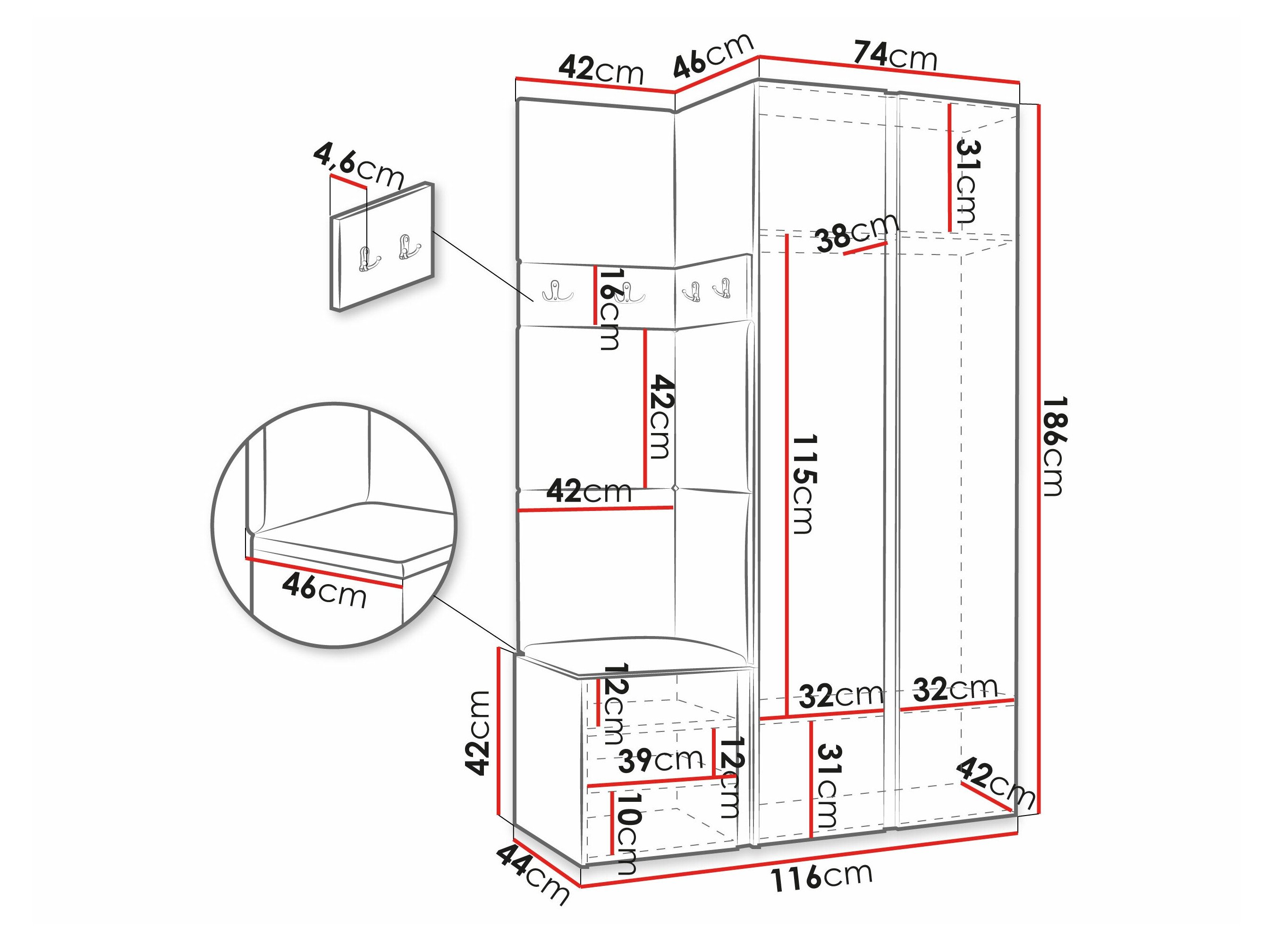 Meuble d'entrée Pinis XXVI (Chêne Artisan + Noir)
