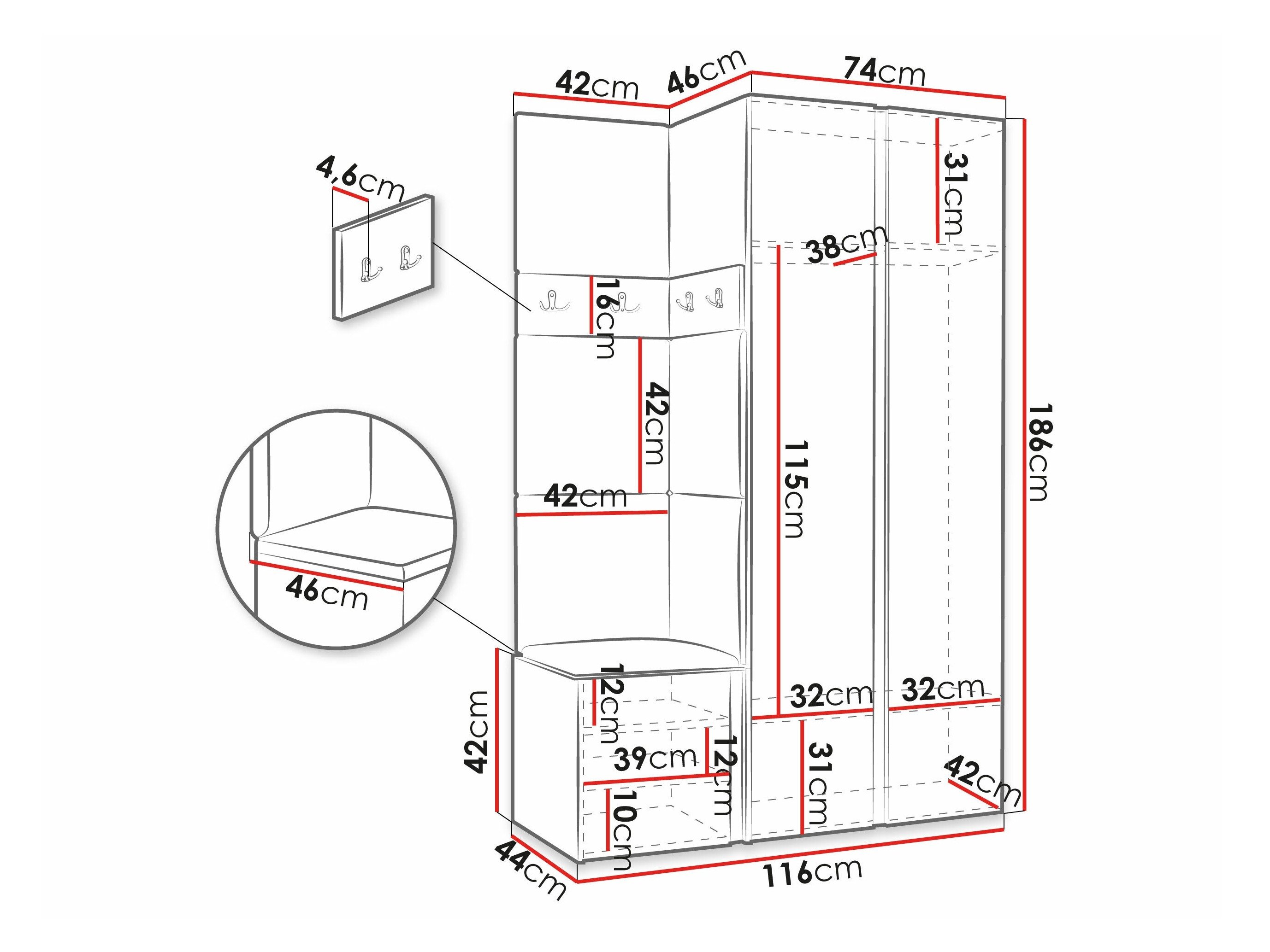 Meuble d'entrée Pinis XXVI (Chêne Artisan + Noir)